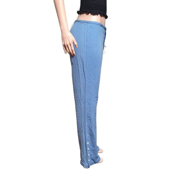 women's high-waist blue elastic waist with buttons on hem pants M - Picture 3 of 7